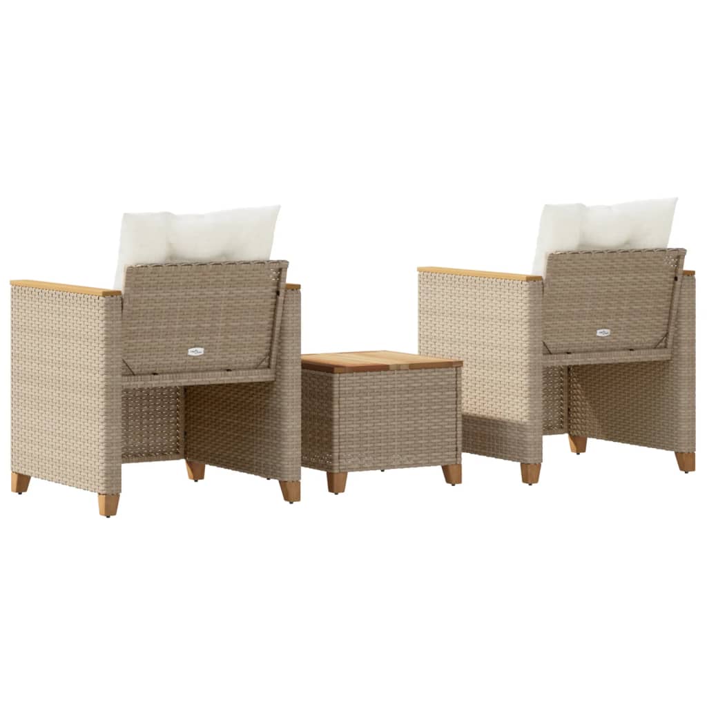 Ensemble de bistro 3 pcs coussins beige résine tressée acacia