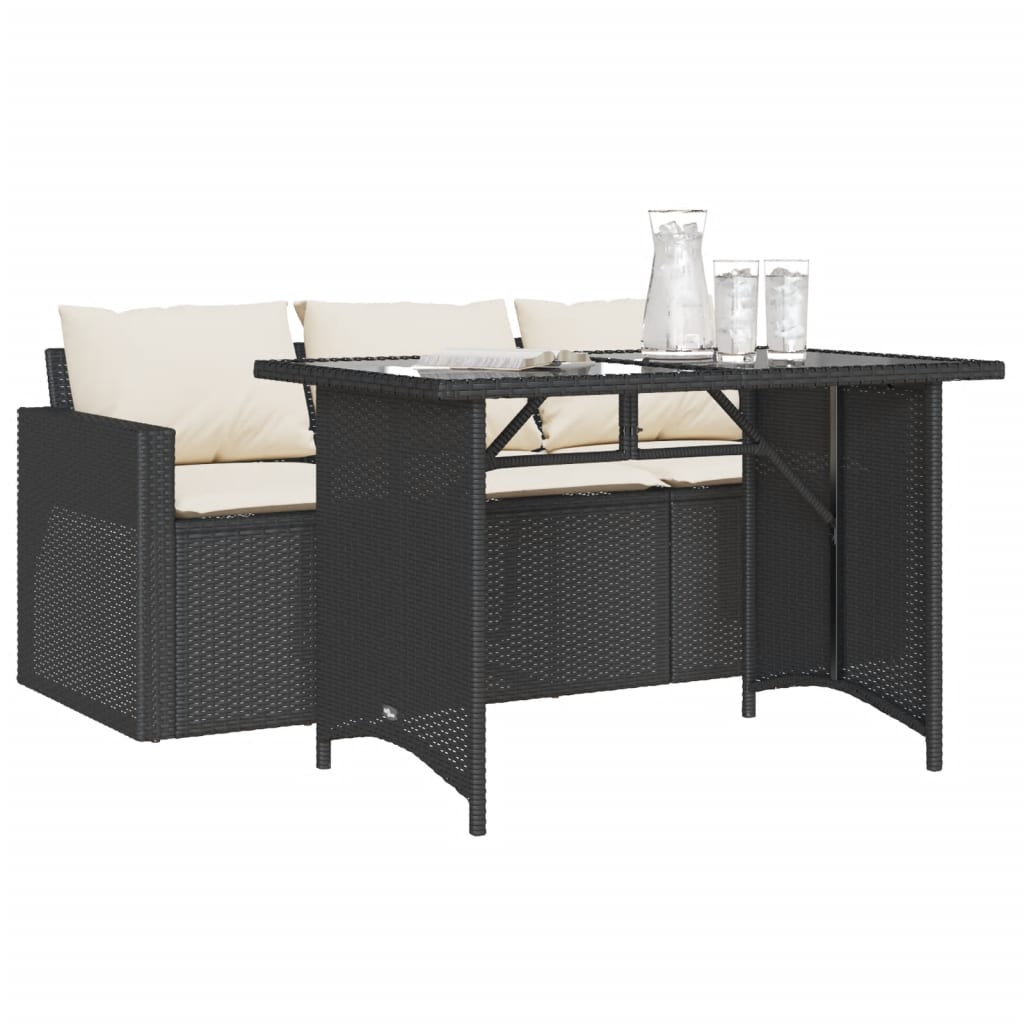 Ensemble à manger de jardin coussins 2pcs noir résine tressée - XIOS