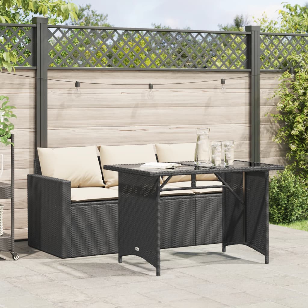 Ensemble à manger de jardin coussins 2pcs noir résine tressée - XIOS