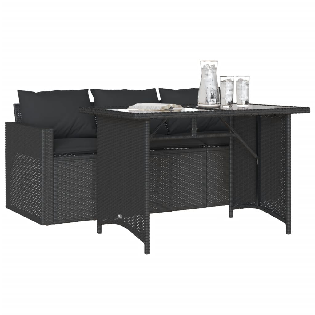Ensemble à manger de jardin coussins 2pcs noir résine tressée - XIOS