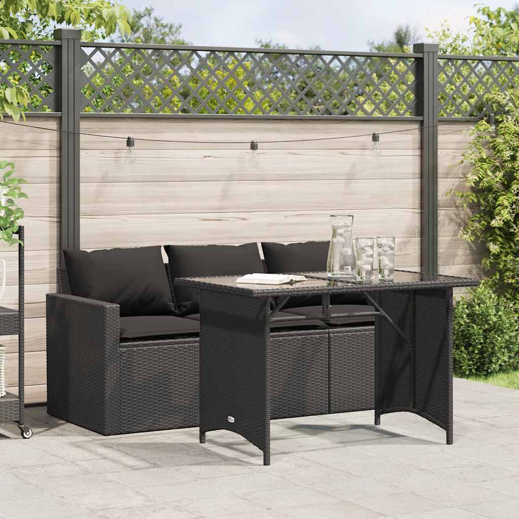 Ensemble à manger de jardin coussins 2pcs noir résine tressée - XIOS