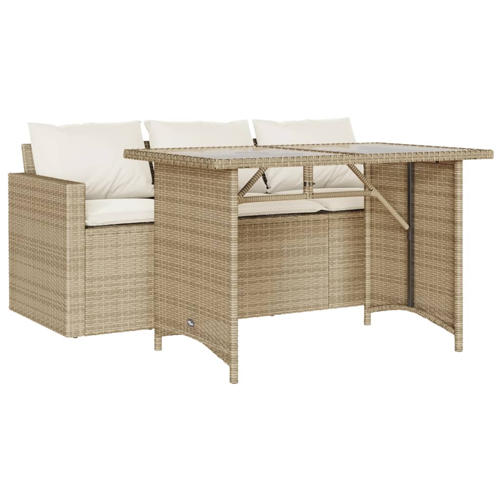 Ensemble à manger de jardin et coussins 2 pcs beige poly rotin - XIOS