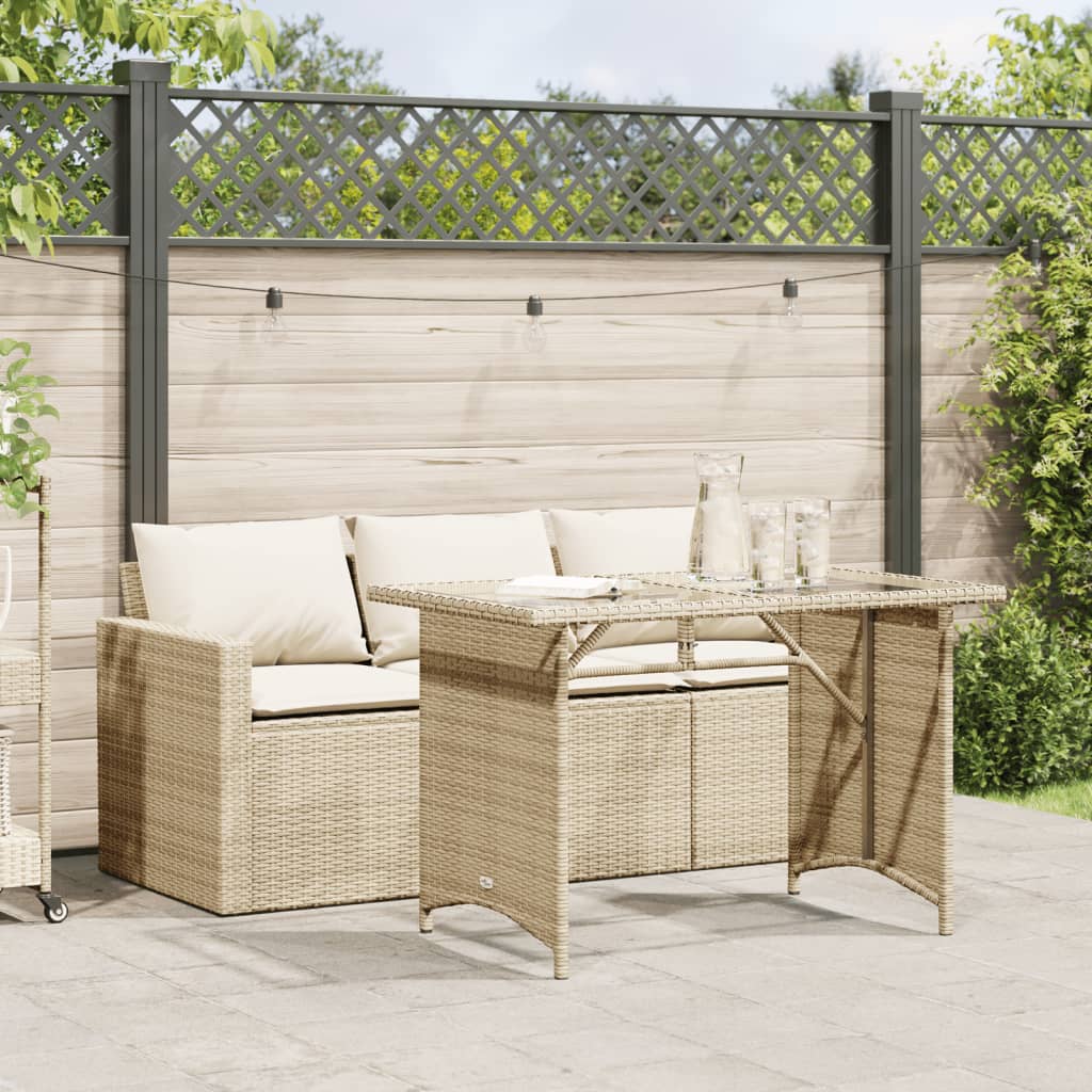 Ensemble à manger de jardin et coussins 2 pcs beige poly rotin - XIOS