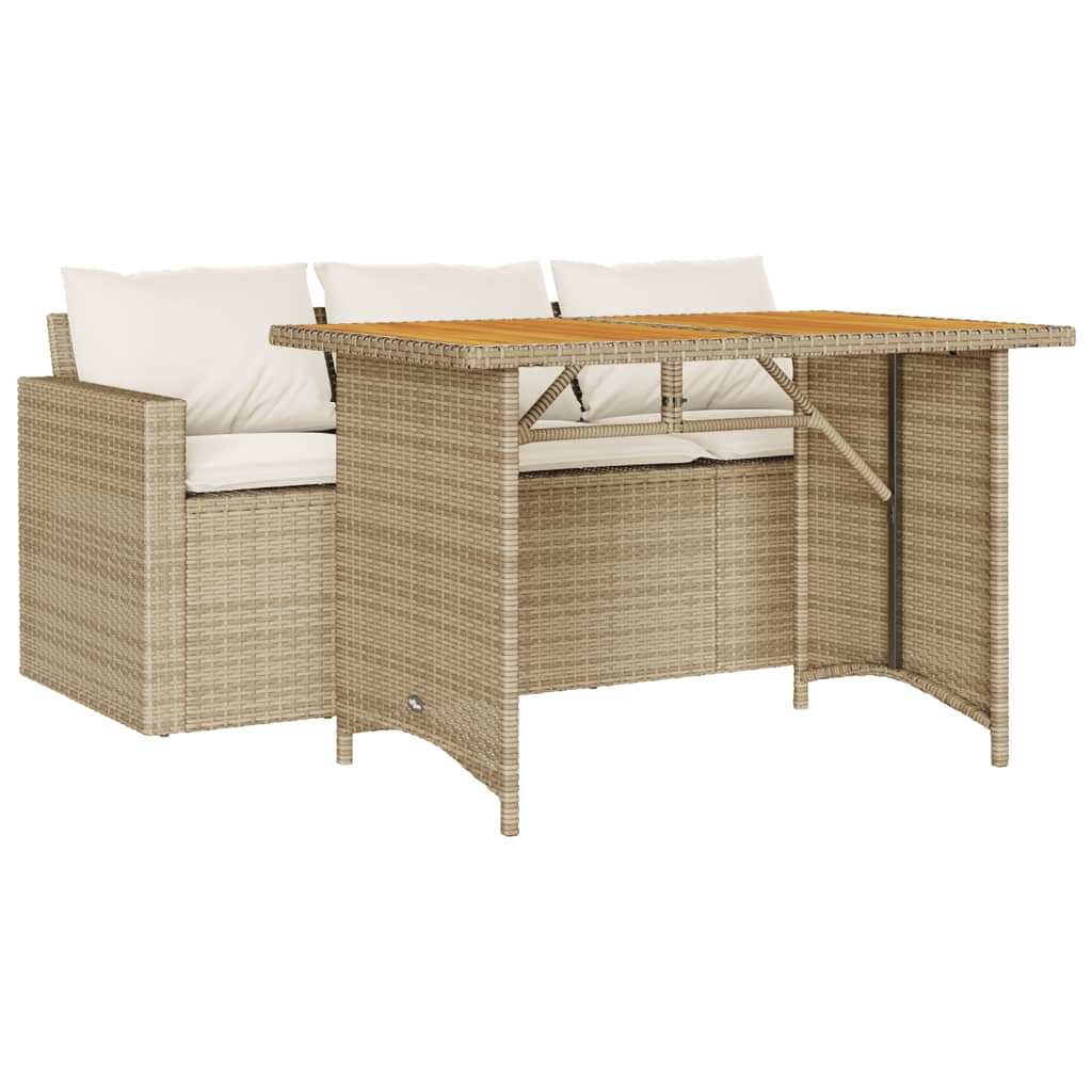 Ensemble à manger de jardin et coussins 2 pcs beige poly rotin - XIOS