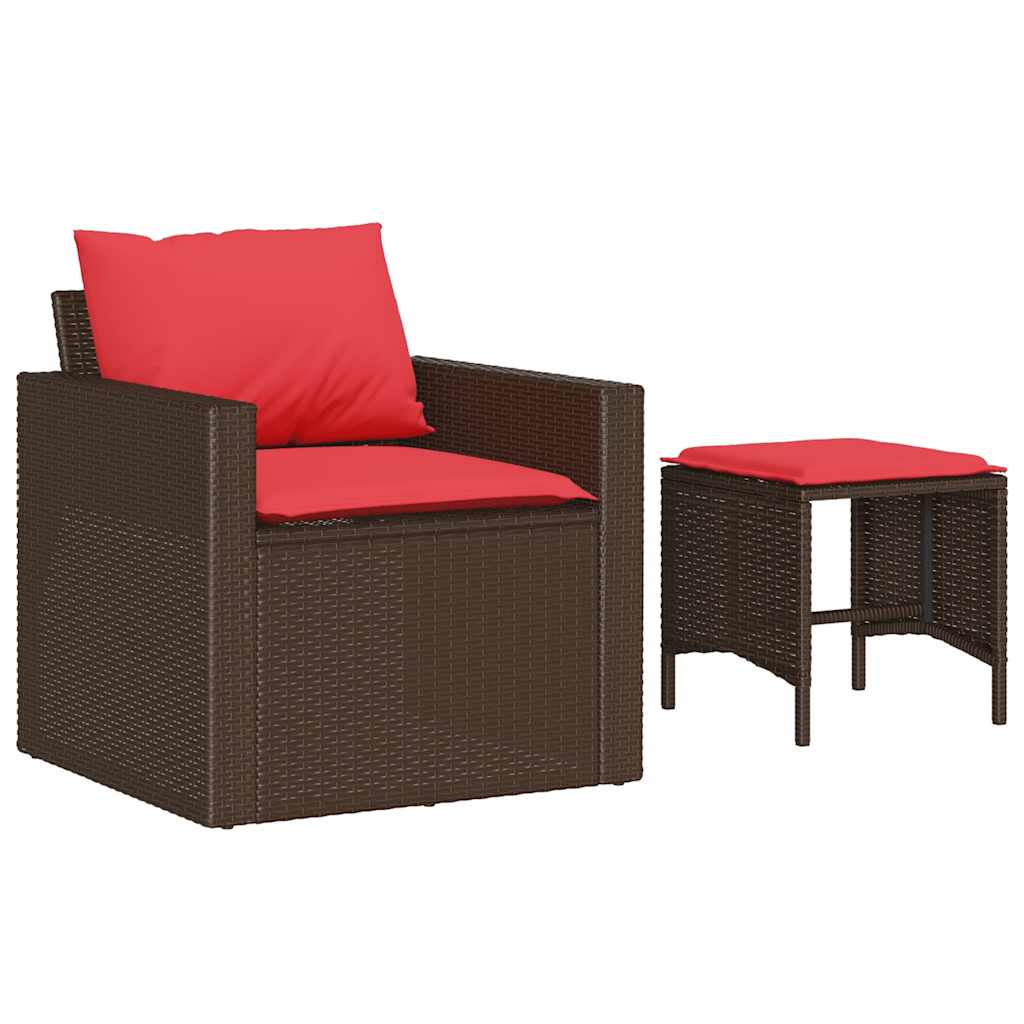 Salon de jardin 4 pcs avec coussins marron résine tressée - XIOS