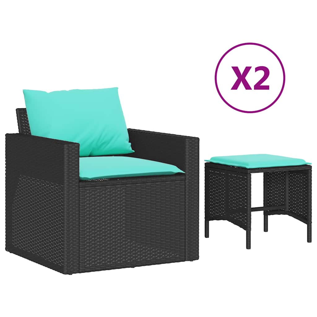 Salon de jardin 4 pcs avec coussins noir résine tressée - XIOS