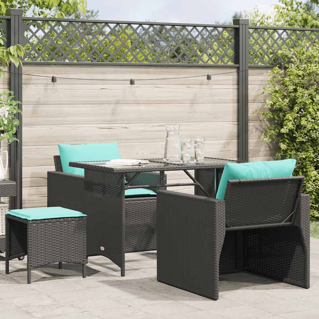 Salon de jardin 4 pcs avec coussins noir résine tressée - XIOS