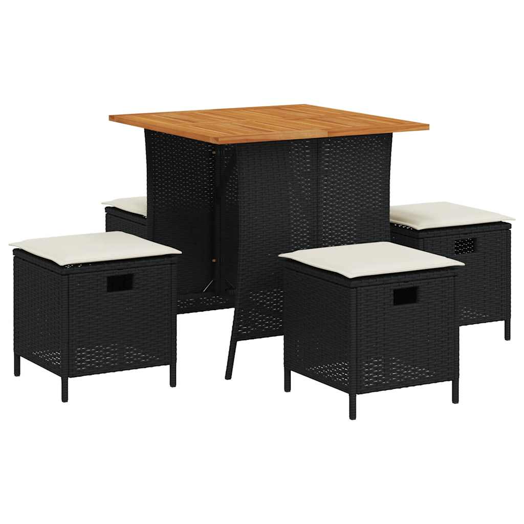 Ensemble à manger de jardin coussins 5pcs noir résine tressée - XIOS