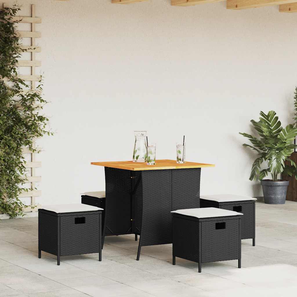 Ensemble à manger de jardin coussins 5pcs noir résine tressée - XIOS