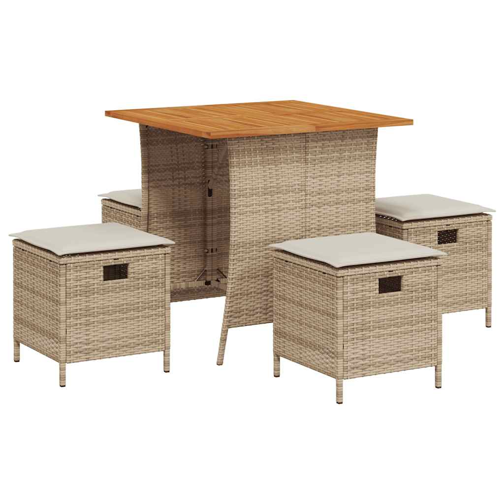 Ensemble à manger de jardin avec coussins 5pcs Beige poly rotin - XIOS