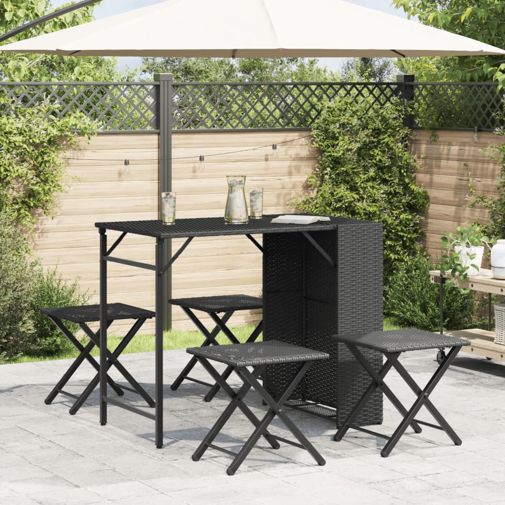 Ensemble à manger de jardin 5 pcs pliable noir résine tressée - XIOS