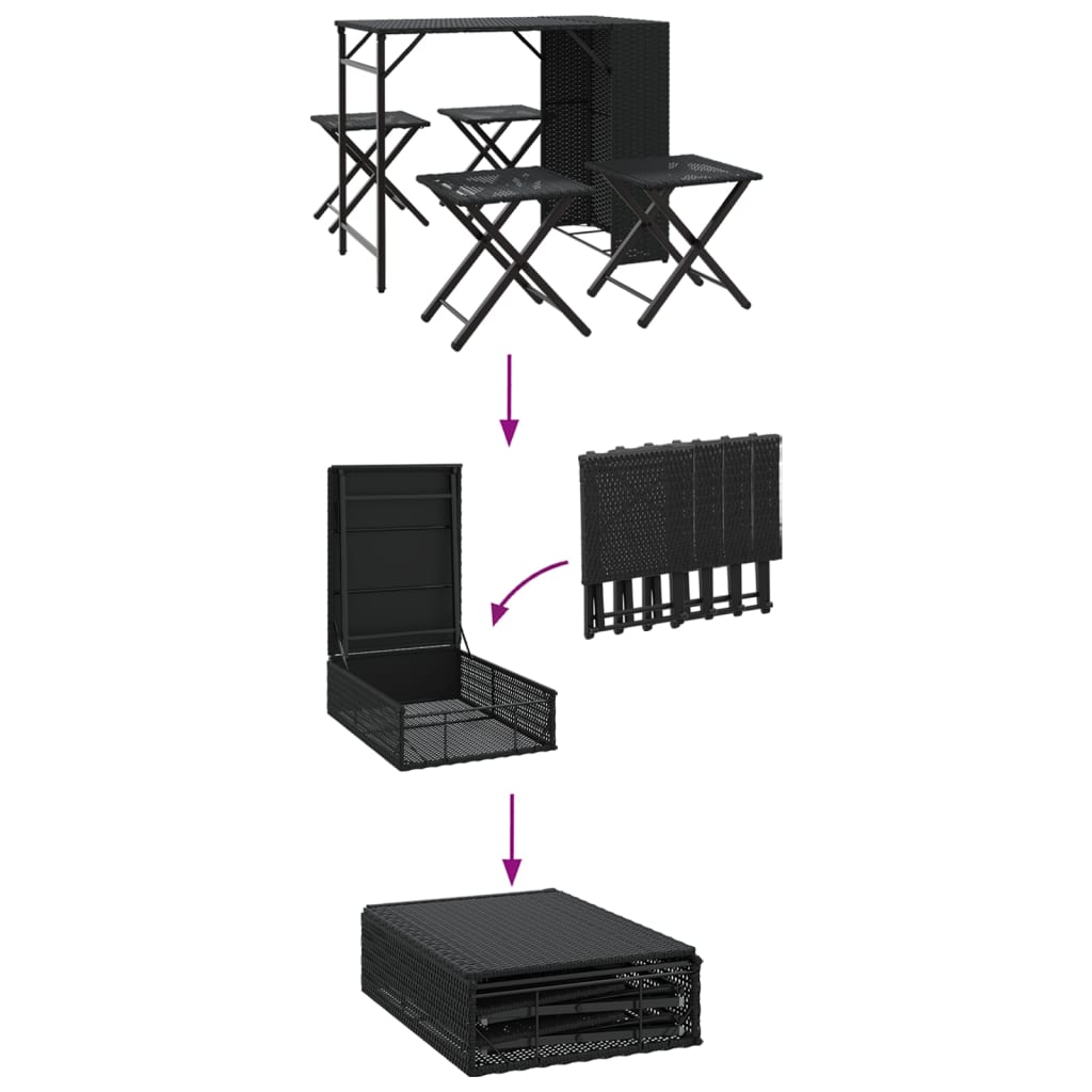 Ensemble à manger de jardin 5 pcs pliable noir résine tressée - XIOS