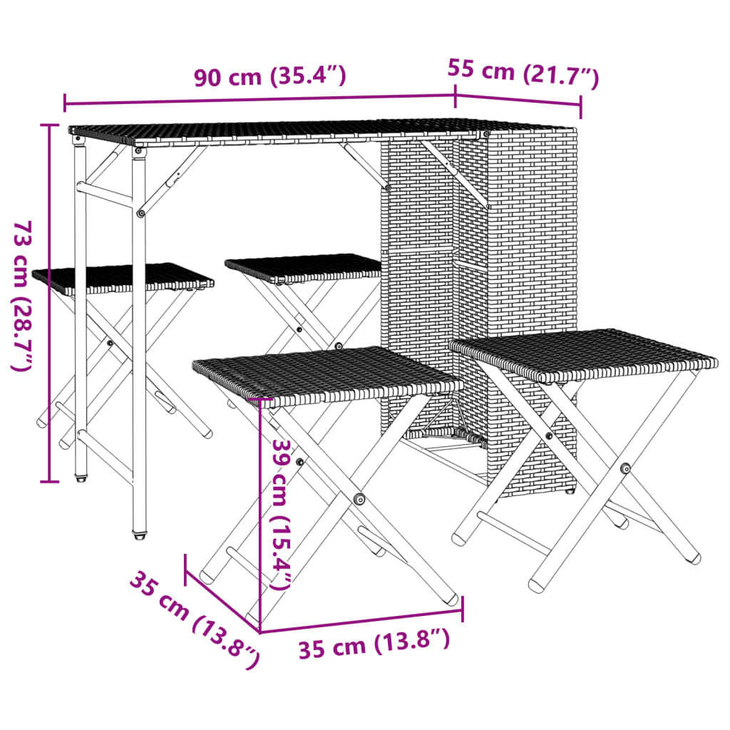 Ensemble à manger de jardin 5 pcs pliable noir résine tressée - XIOS