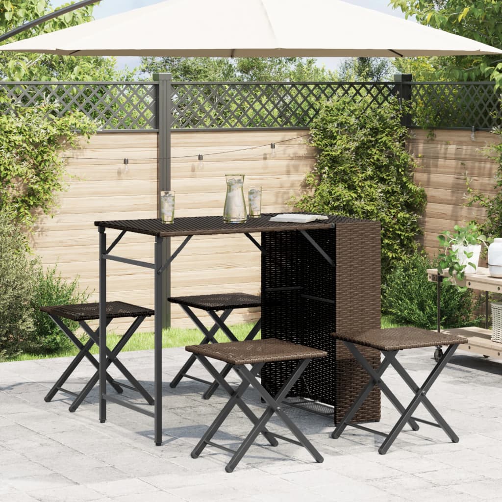 Ensemble à manger de jardin 5 pcs pliable marron résine tressée - XIOS