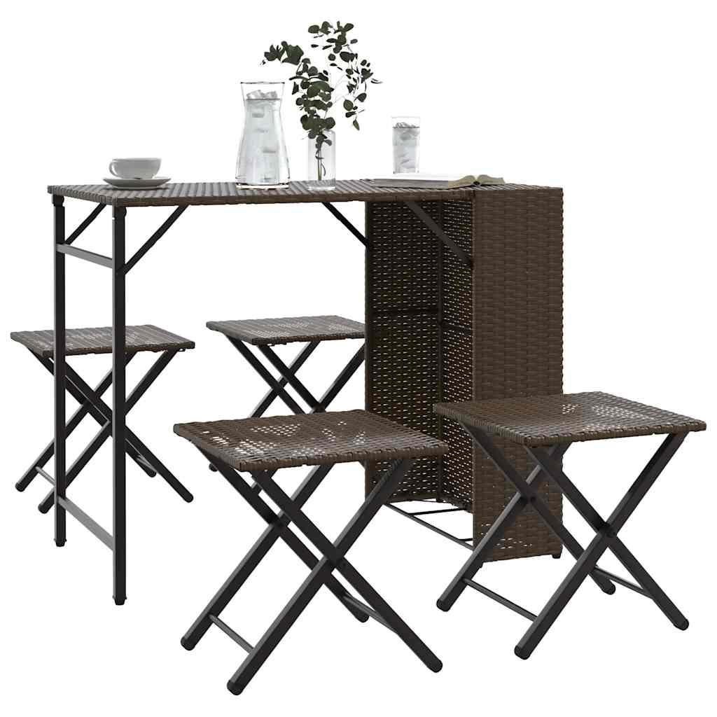 Ensemble à manger de jardin 5 pcs pliable marron résine tressée - XIOS