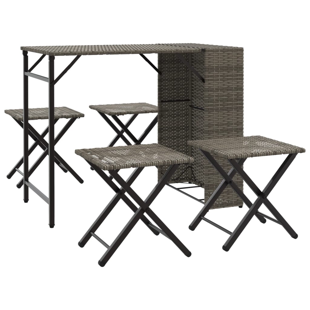Ensemble à manger de jardin 5 pcs pliable gris résine tressée - XIOS