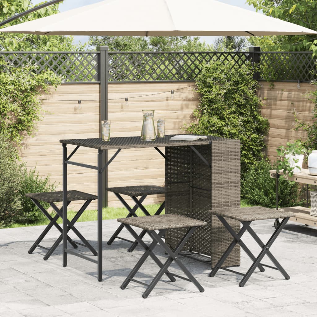 Ensemble à manger de jardin 5 pcs pliable gris résine tressée - XIOS