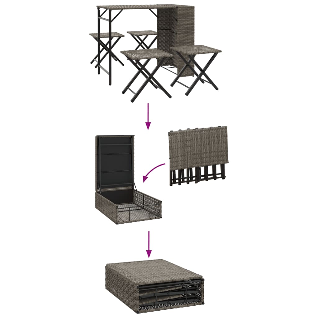 Ensemble à manger de jardin 5 pcs pliable gris résine tressée - XIOS