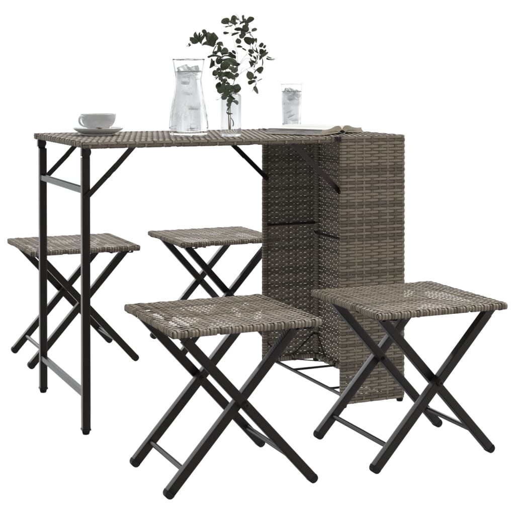 Ensemble à manger de jardin 5 pcs pliable gris résine tressée - XIOS