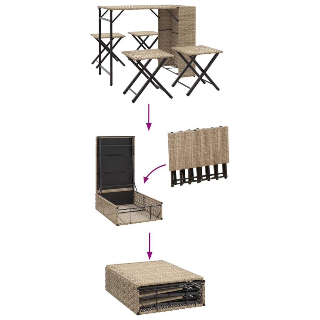 Ensemble à manger de jardin 5 pcs pliable beige résine tressée - XIOS