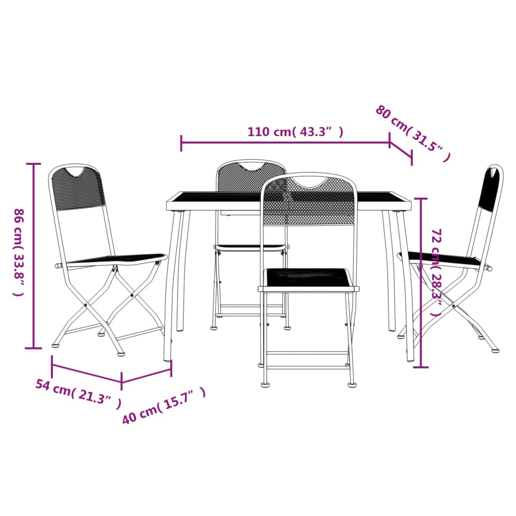 Ensemble à manger de jardin 5 pcs anthracite métal maille