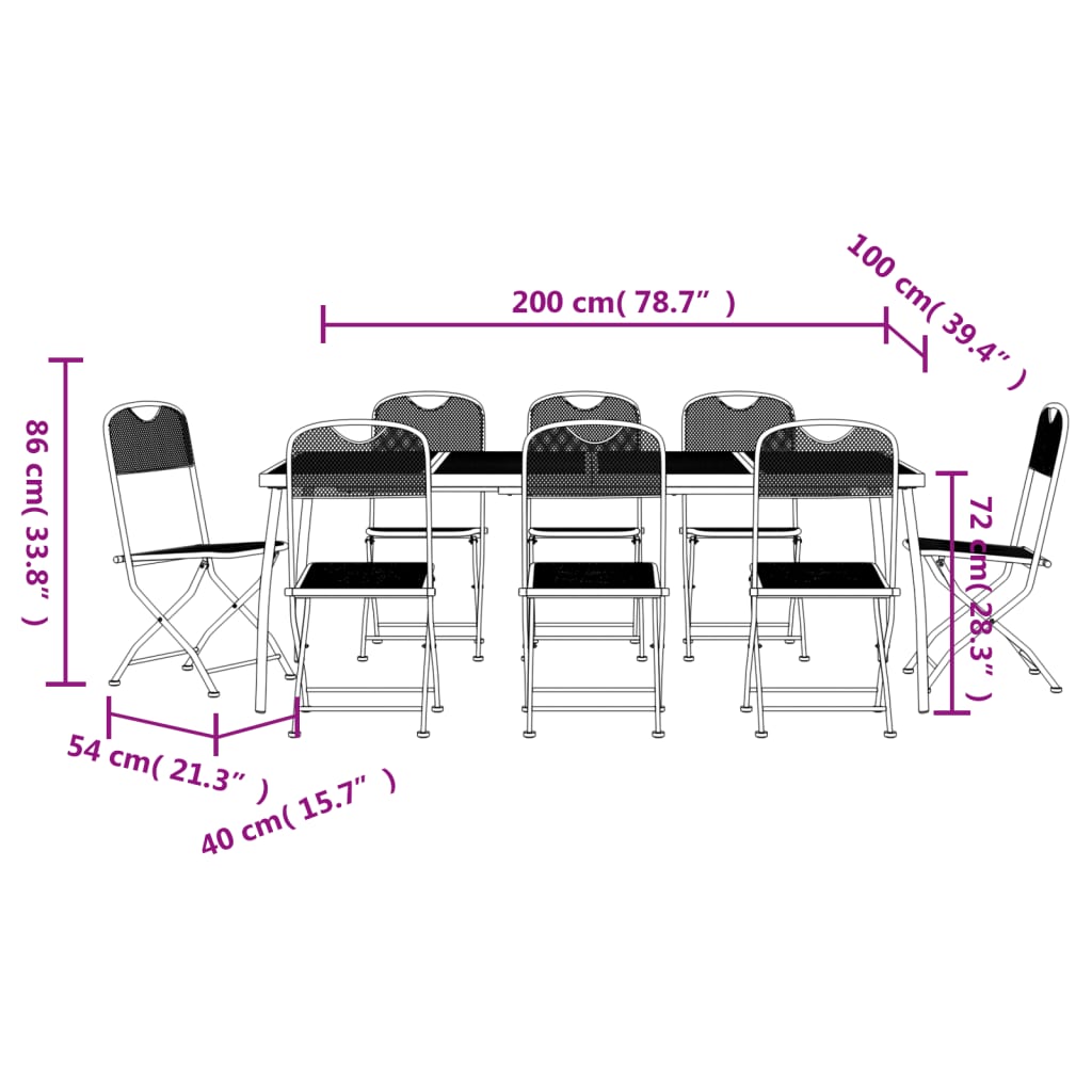 Ensemble à manger de jardin 9 pcs anthracite métal maille