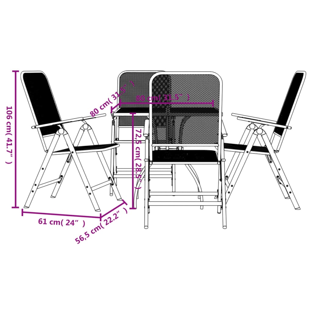 Ensemble à manger de jardin 5 pcs anthracite métal maille