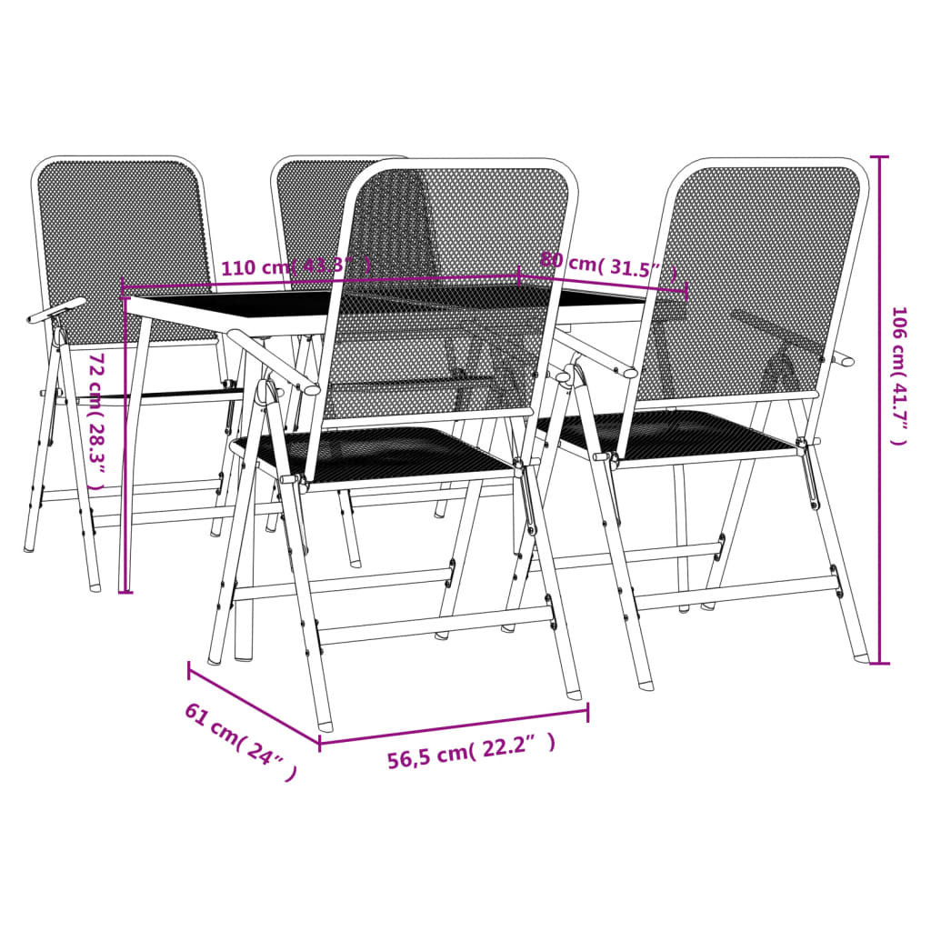 Ensemble à manger de jardin 5 pcs anthracite métal maille