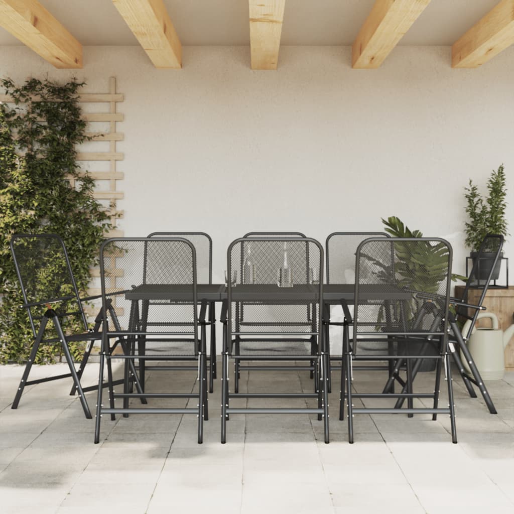 Ensemble à manger de jardin 9 pcs anthracite métal maille