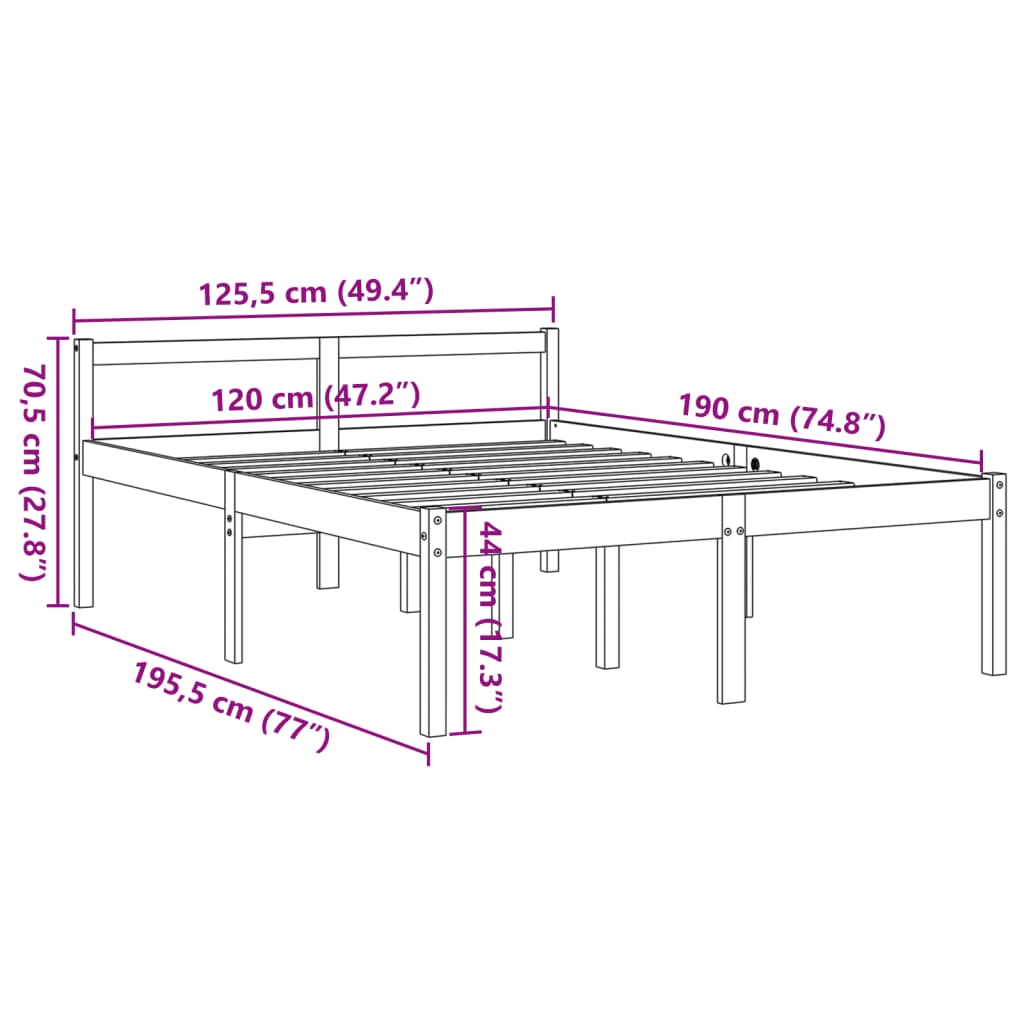 Lit pour personne âgée sans matelas 120x190 cm bois pin massif - XIOS