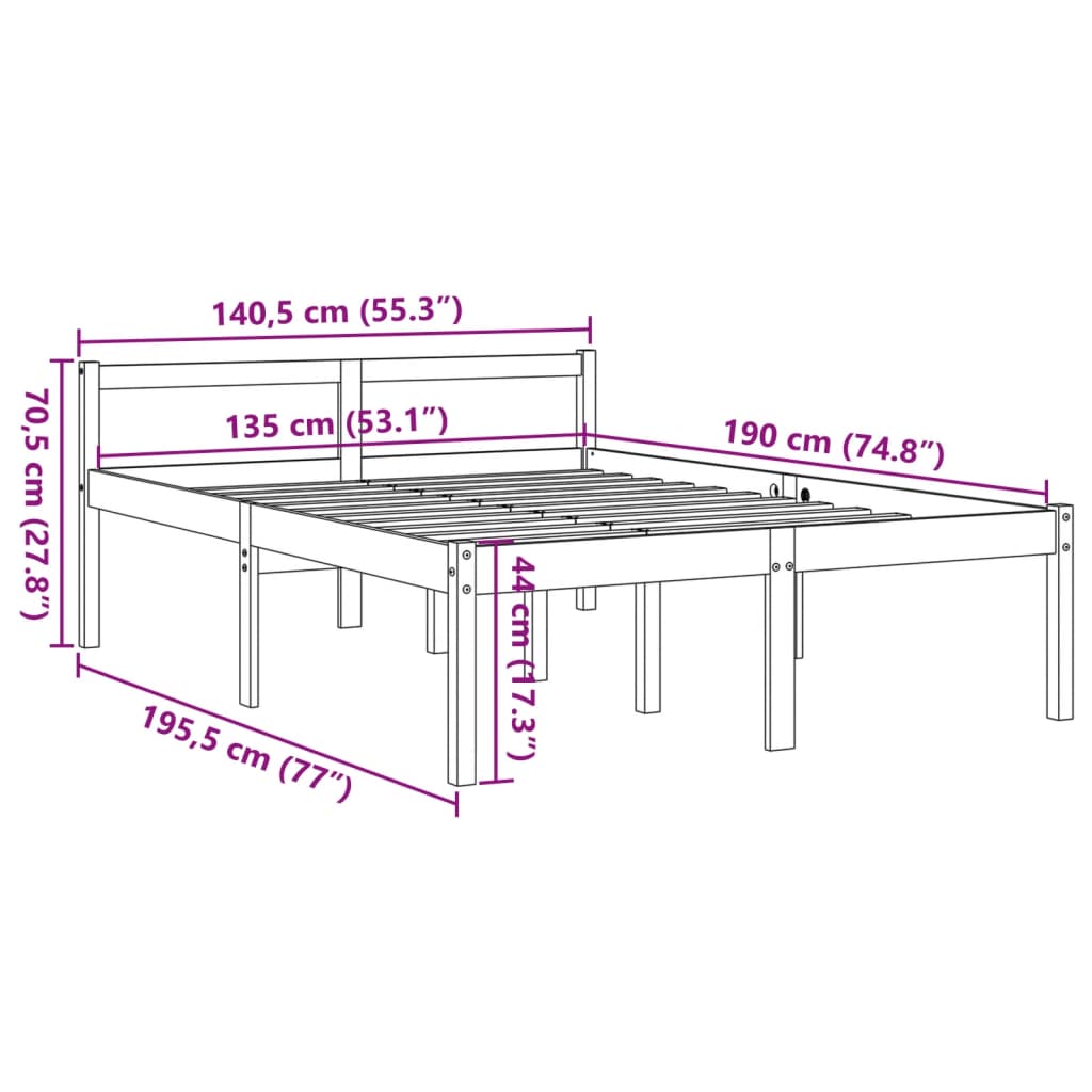 Lit pour personne âgée sans matelas 135x190 cm bois pin massif - XIOS
