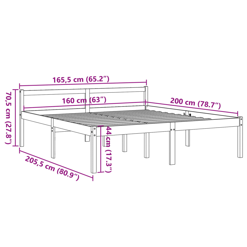 Lit pour personne âgée sans matelas 160x200 cm bois pin massif - XIOS