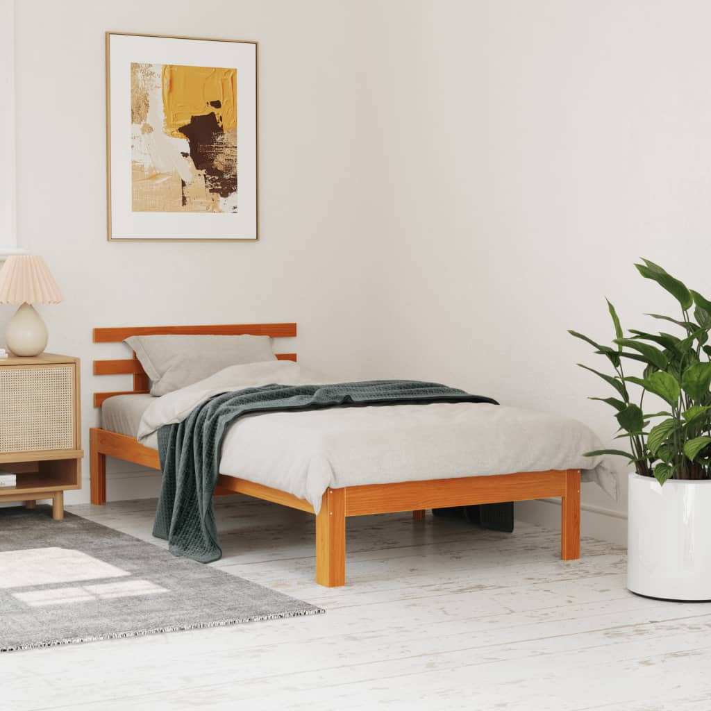Cadre de lit sans matelas cire marron 100x200cm bois pin massif - XIOS