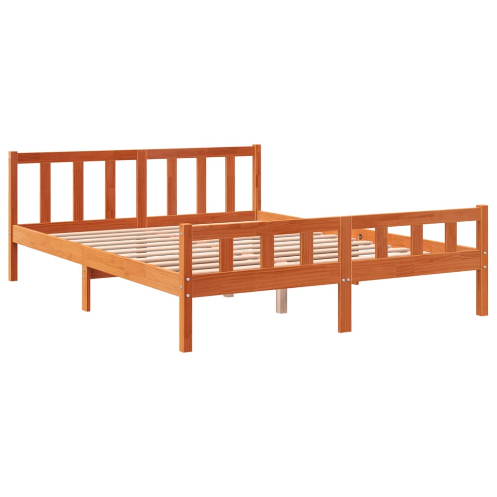 Cadre de lit sans matelas cire marron 150x200cm bois pin massif - XIOS