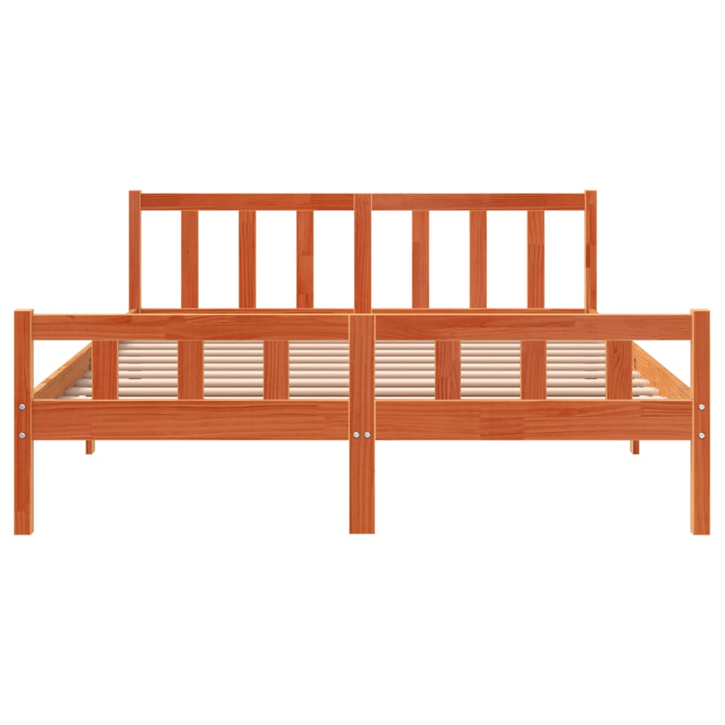 Cadre de lit sans matelas cire marron 150x200cm bois pin massif - XIOS