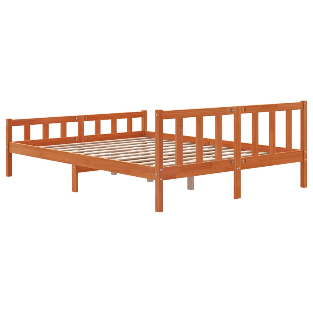 Cadre de lit sans matelas cire marron 150x200cm bois pin massif - XIOS