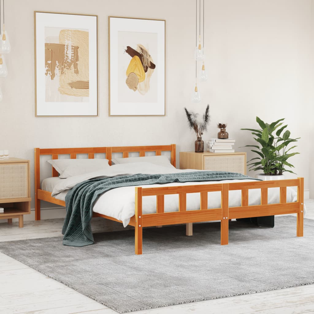 Cadre de lit sans matelas cire marron 150x200cm bois pin massif - XIOS