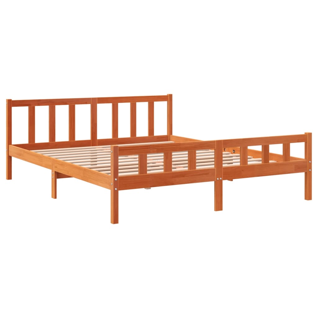 Cadre de lit sans matelas cire marron 160x200cm bois pin massif - XIOS