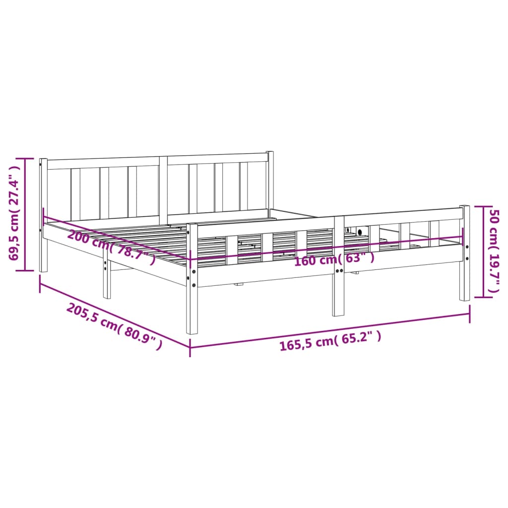 Cadre de lit sans matelas cire marron 160x200cm bois pin massif - XIOS