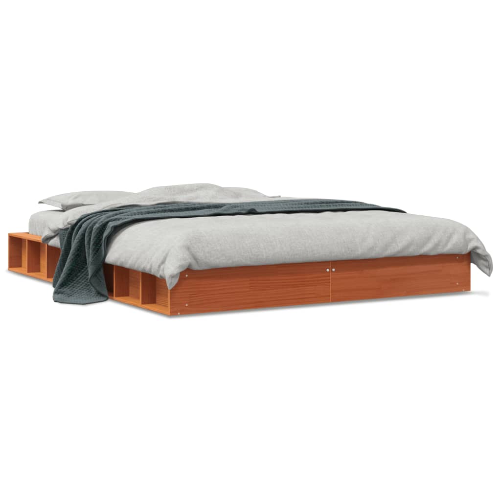 Cadre de lit sans matelas cire marron 150x200cm bois pin massif - XIOS