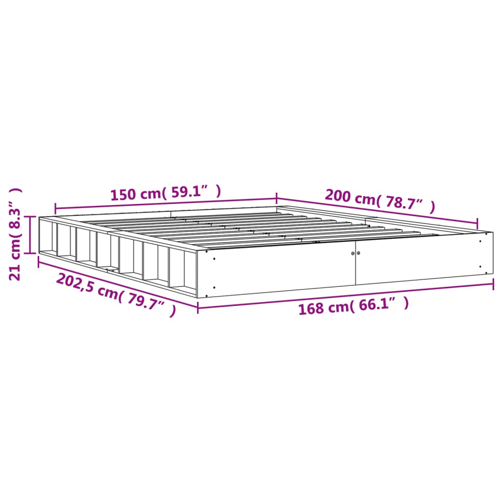 Cadre de lit sans matelas cire marron 150x200cm bois pin massif - XIOS
