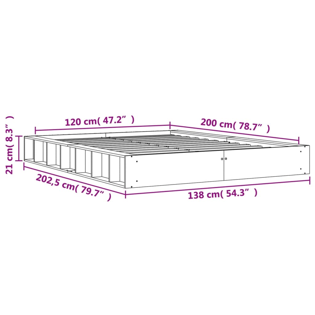 Cadre de lit sans matelas cire marron 120x200cm bois pin massif - XIOS