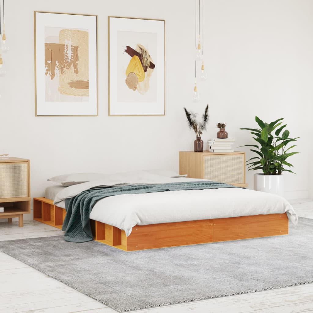 Cadre de lit sans matelas cire marron 120x200cm bois pin massif - XIOS