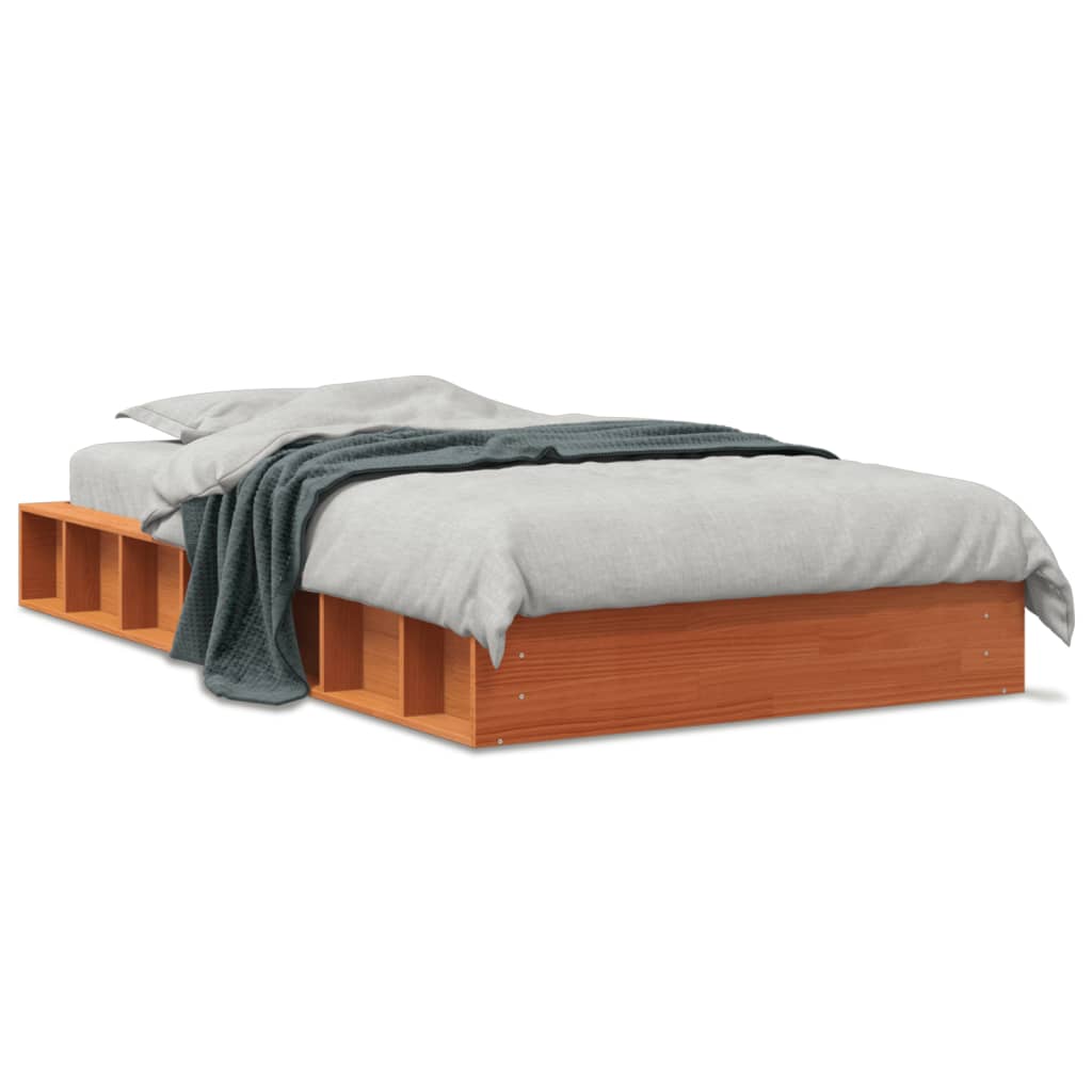 Cadre de lit sans matelas cire marron 100x200cm bois pin massif - XIOS