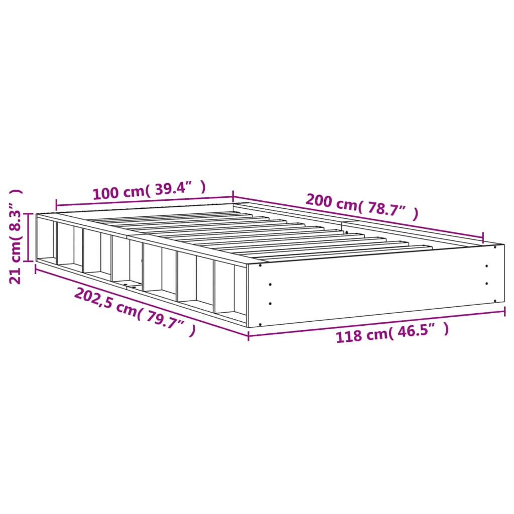 Cadre de lit sans matelas cire marron 100x200cm bois pin massif - XIOS