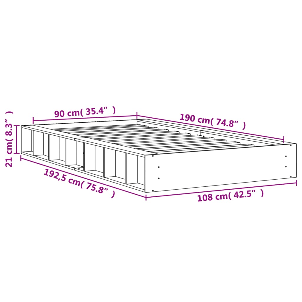 Cadre de lit sans matelas cire marron 90x190 cm bois pin massif - XIOS