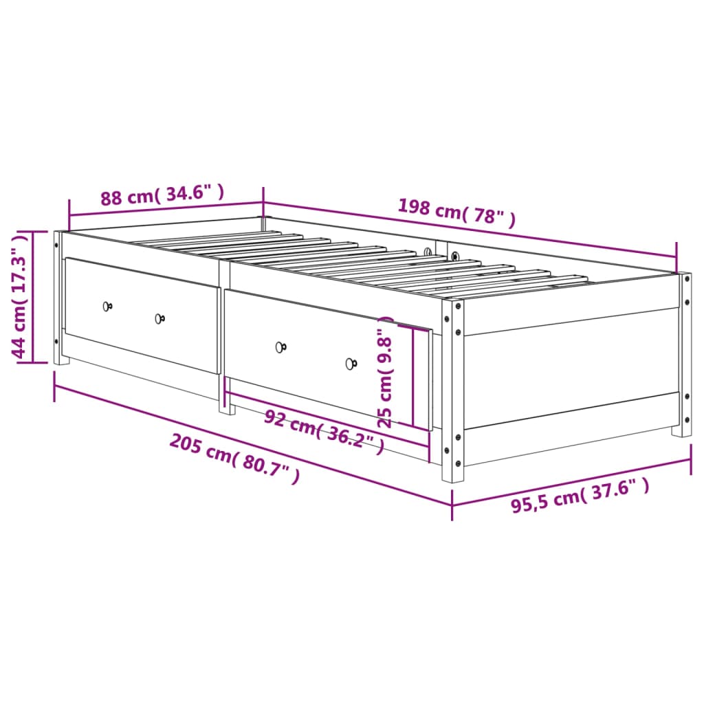 Lit de jour sans matelas cire marron 90x200 cm bois pin massif - XIOS