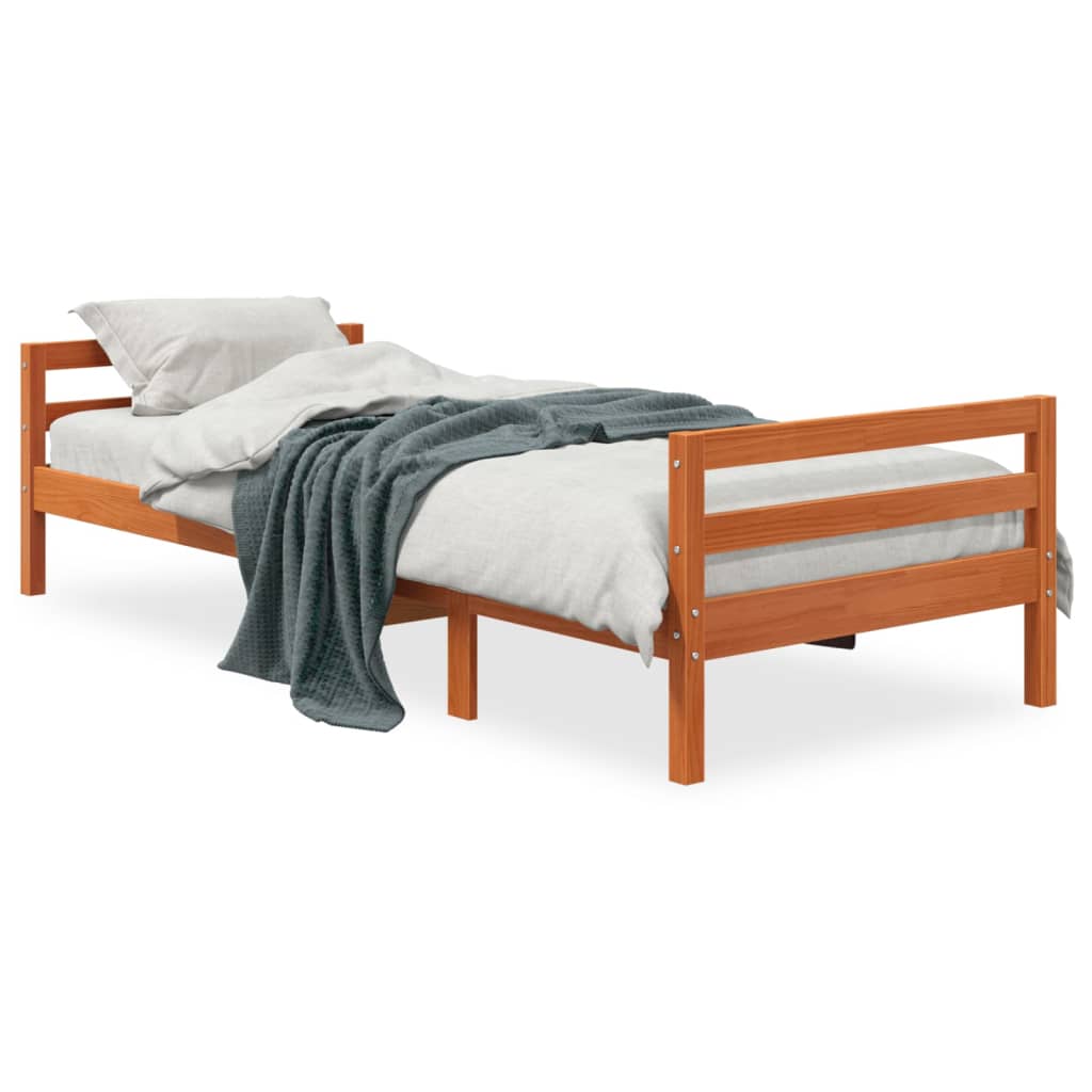 Cadre de lit sans matelas cire marron 75x190 cm bois pin massif - XIOS