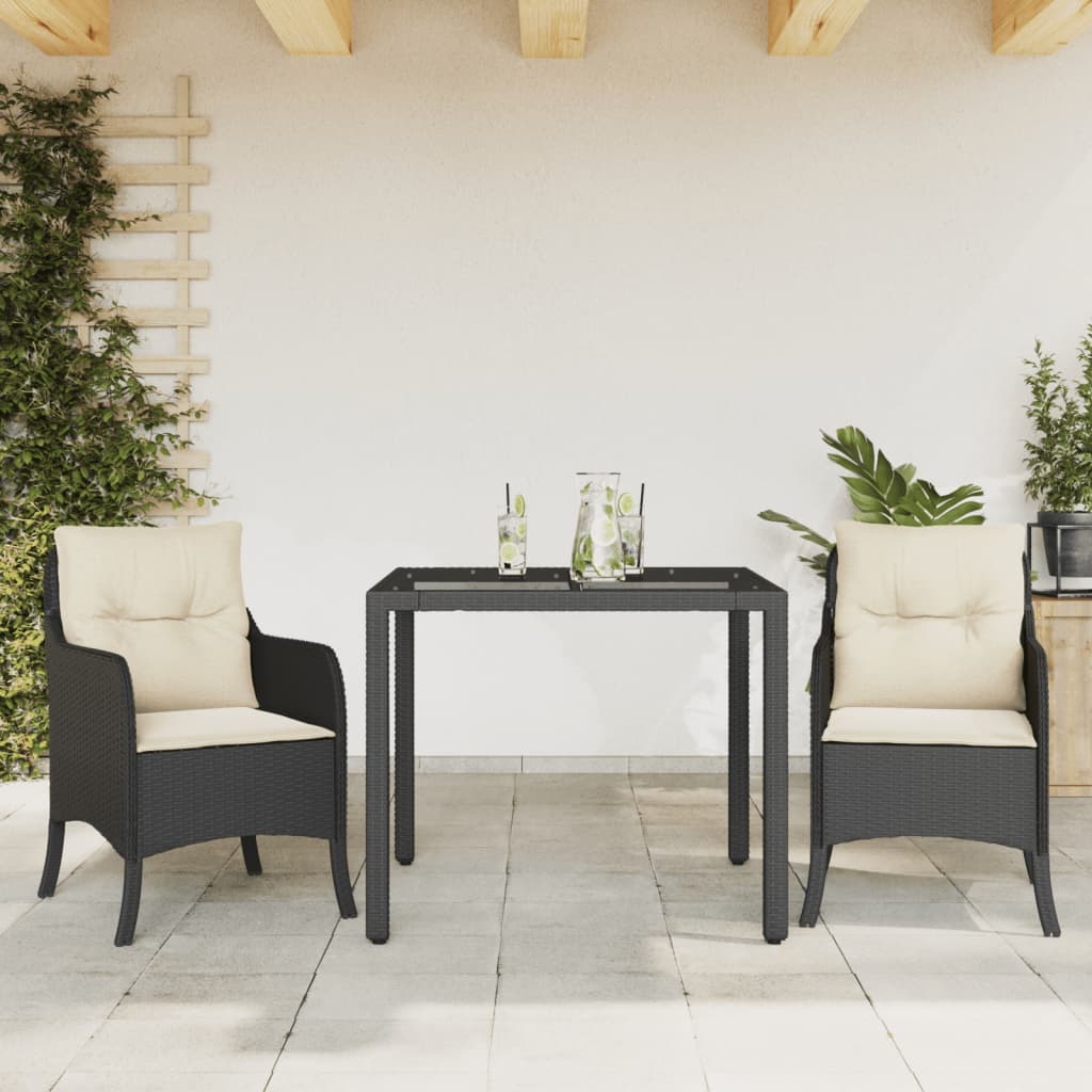 Ensemble à manger de jardin avec coussins 3 pcs Noir