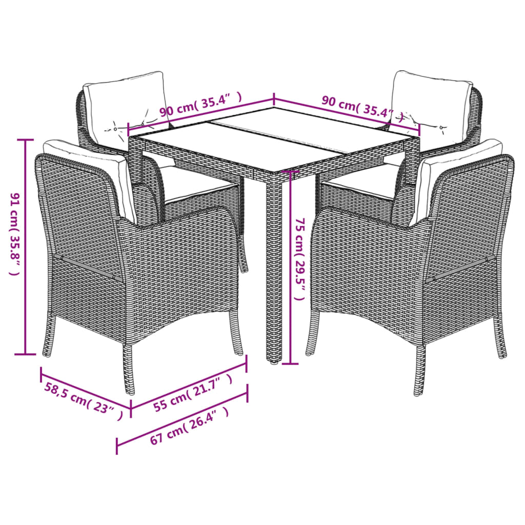 Ensemble à manger de jardin coussins 5pcs Noir Résine tressée